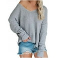 thumbnail image 1 of QIPOPIQ Womens Sweaters Clearance Pullover Sweaters Off Shoulder Knitted Fashion Sweater Large Long Sleeve Comfortable V-Neck Loose Pullover Top Knitwear Gray L, 1 of 6