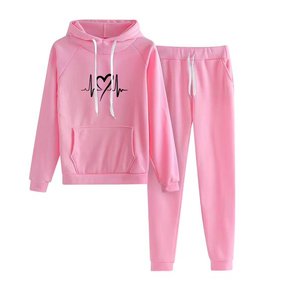 QIPOPIQ Womens Tops Clearance Solid Hooded Loose Long Sleeve Sweatshirt and Long Pants Set Suits Clothes