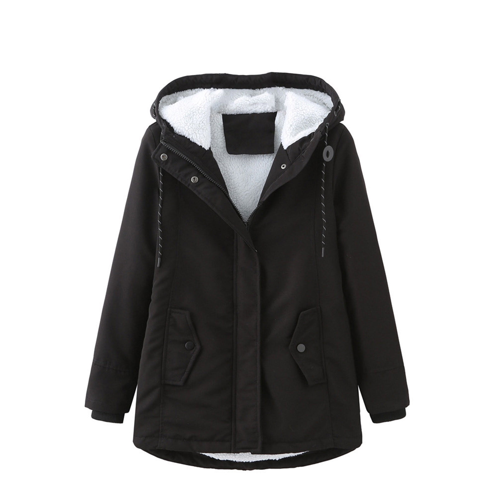 QIPOPIQ Womens Tops Clearance Solid Jacket Long Sleeve Outwear Hooded Keep Warm Pocket Coat Autunm and Winter Clothes