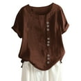 thumbnail image 1 of QIPOPIQ Womens Tops Graphic Tees Short Sleeve Button Boho Tanic T Shirt Blouse Summer Plus Size Tops Brown 4XL, 1 of 4