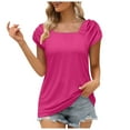 thumbnail image 1 of QIPOPIQ Womens Tops Graphic Tees Short Sleeve Square Neck Solid Blouse T Shirt Summer Plus Size Tops Hot Pink M, 1 of 8
