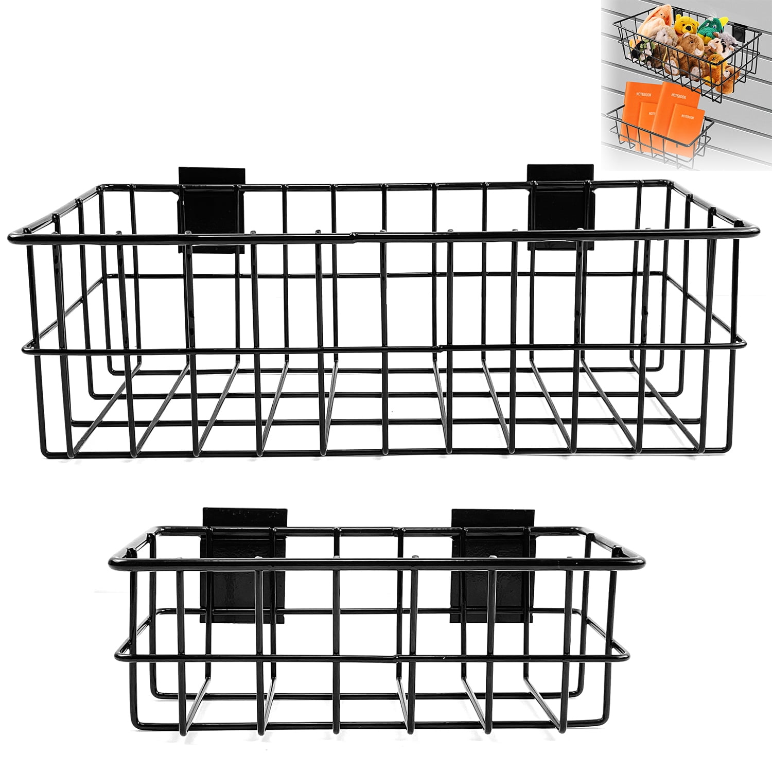 QIPUNEKY 2 Pcs SlatWall Hanging Storage Baskets, Large Capacity Black