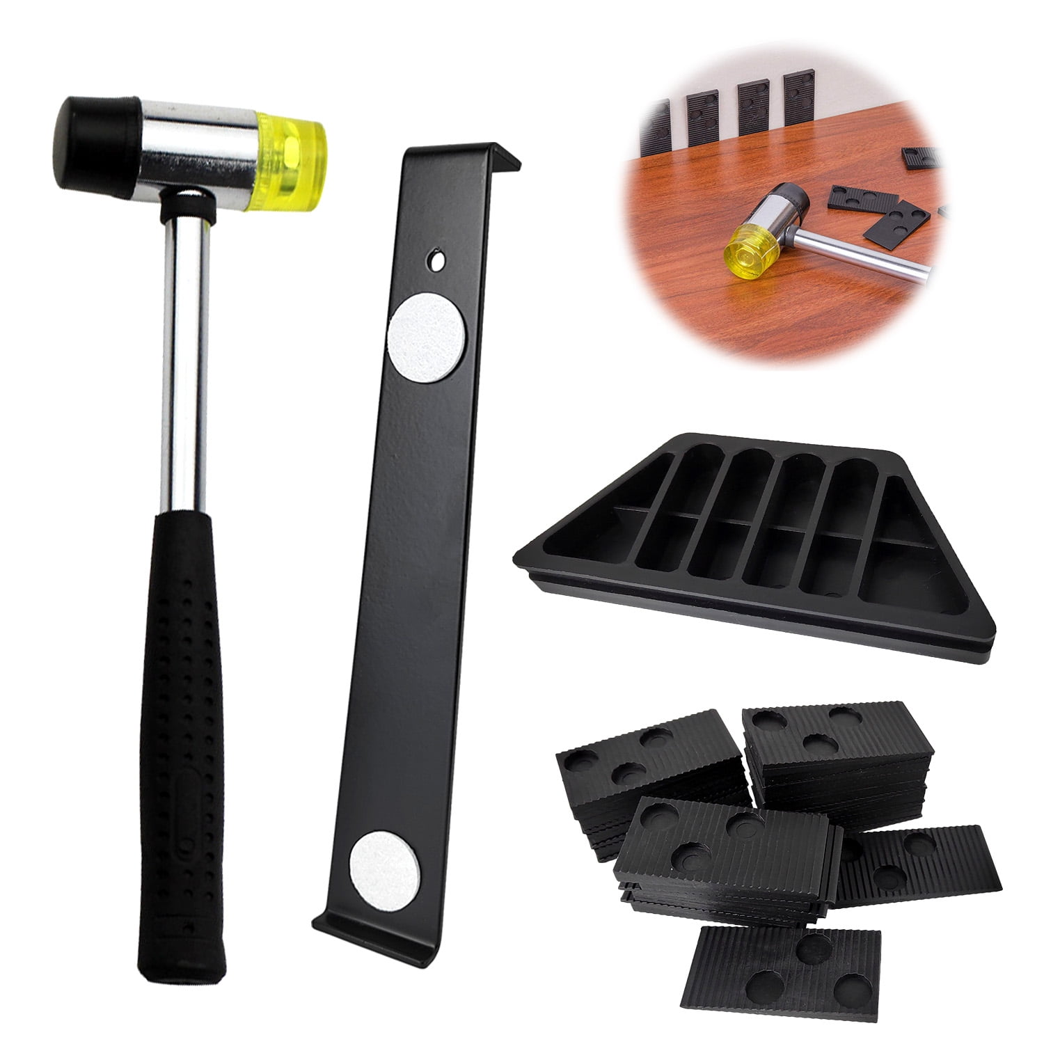 QIPUNEKY 33 Pieces Laminate Wood Flooring Installation Tool Kit,with Reinforced Double-Faced Mallet, Heavy Duty Pull Bar, Tapping Block