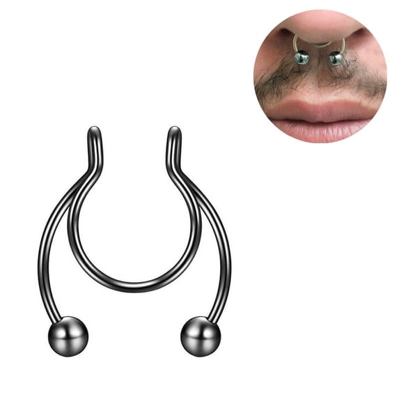 QIQUWOHUL 1 Pcs Nose Rings Hoop 18 Gauge Non Piercing Stainless Steel Clip On Fake Septum Clicker Nose Hoop Ring Piercings Jewelry For Women Men