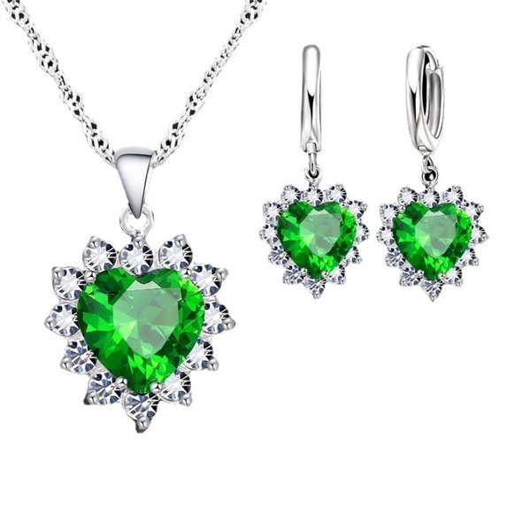 QIQUWOHUL 1 Set Exquisite Heart Shape Jewelry Sets For Women Gold Plated Necklace Dangle Drop Earring Crystal Heart Necklace Earring Jewellery