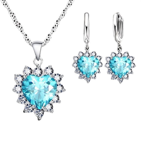 QIQUWOHUL 1 Set Exquisite Heart Shape Jewelry Sets For Women Gold Plated Necklace Dangle Drop Earring Crystal Heart Necklace Earring Jewellery