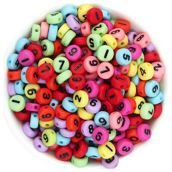 QIQUWOHUL 100pcs/pack Acrylic Number Loose Beads Flat Round Beads DIY Hand Beads Accessori