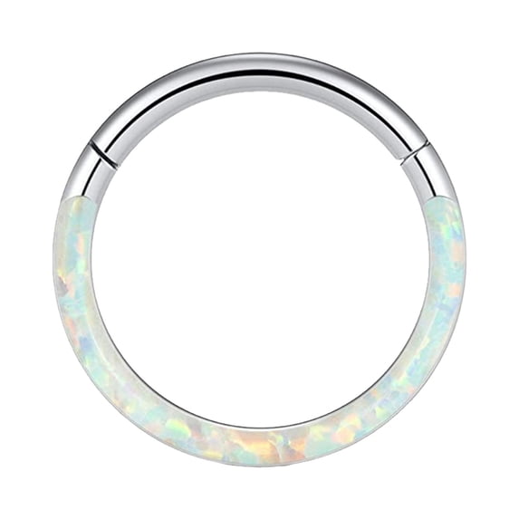QIQUWOHUL 16G Opal Septum Rings Hoop Nose Ring Lip Rings Stainless Steel Hinged Segment Ring Seamless Ring Cartilage Earrings Hoop Tragus Septum Piercing Jewerly