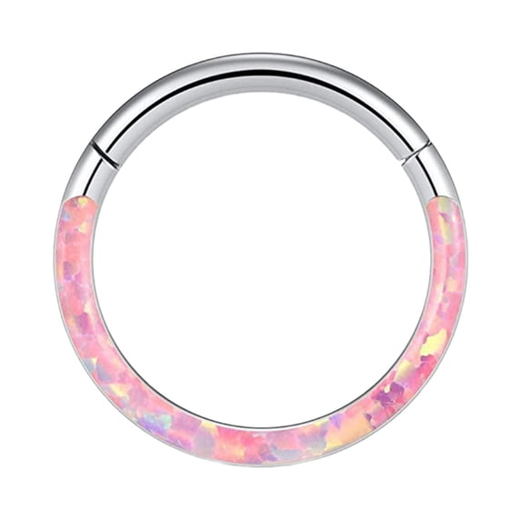 QIQUWOHUL 16G Opal Septum Rings Hoop Nose Ring Lip Rings Stainless Steel Hinged Segment Ring Seamless Ring Cartilage Earrings Hoop Tragus Septum Piercing Jewerly