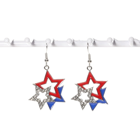 QIQUWOHUL 2023 New Independence Day Earrings Red Blue Aluminum Handwoven Earrings US Flag Pendant Earrings