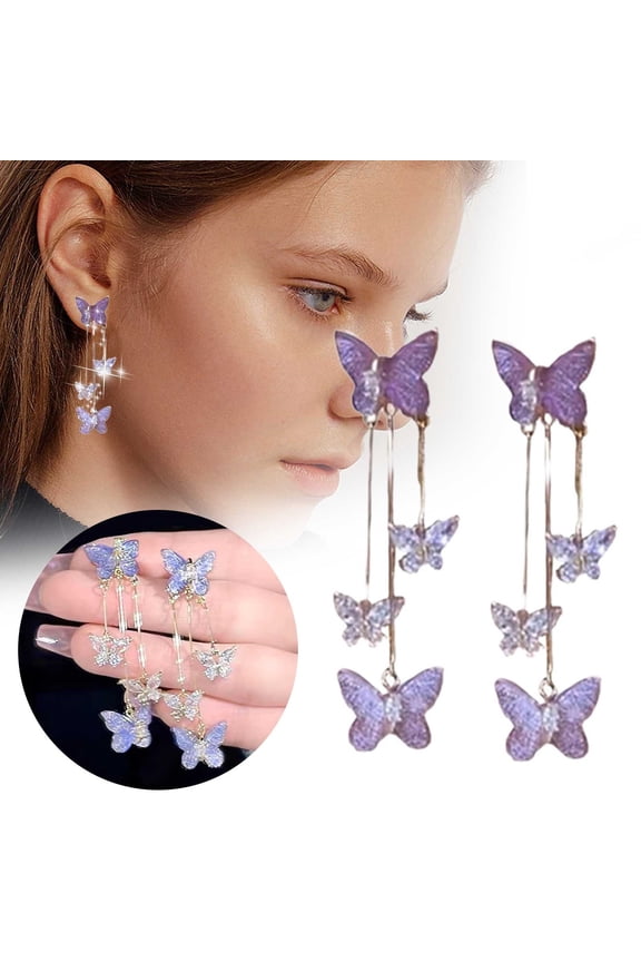 2023 New Sweet Butterfly Earrings Women's Advanced Sense Temperament Long Showing Small Tassel Earrings