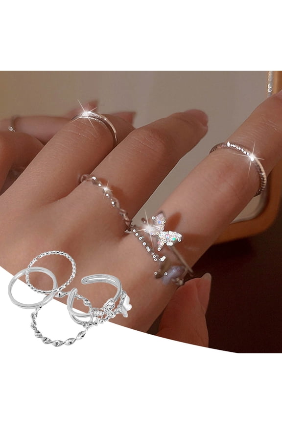 4PCS Stacking Rings Set For Women Temperament Lowkey Adjustable Butterfly Joint Ring Rings Jewelry Accessories