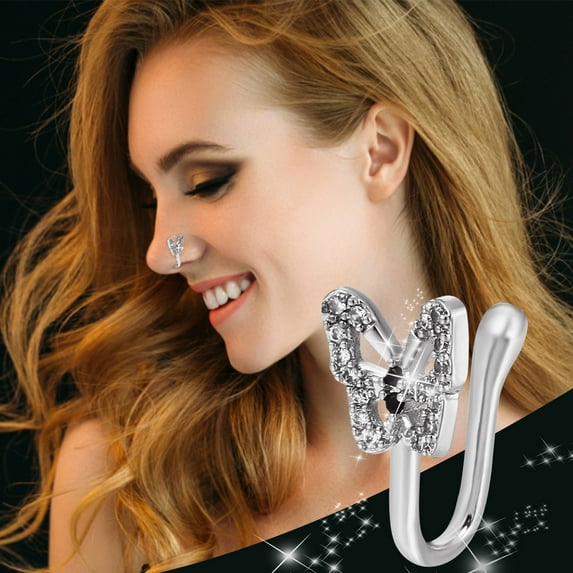 QIQUWOHUL Diamond Butterfly Nose Ring Fake Nose Septum Rings Non Pierced Clip On Nose Hoop Ring