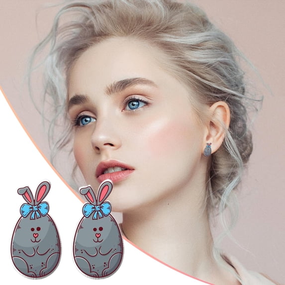 QIQUWOHUL Easter Egg Plastic Ear Studs Resurrected Rabbit Earrings Stainless Steel Ear Pins Resin Ear Clips