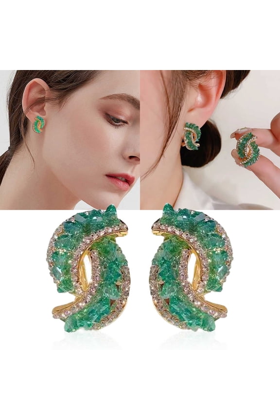 Groene Verfraaide Gesp Oorbellen New Geometric Green Broken Exquisite Earrings Light High End Earrings Cold Earrings Flat Back Stud Earrings
