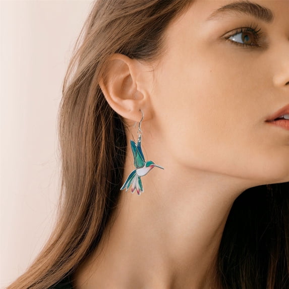 QIQUWOHUL Hummingbird Earrings Oil Drop Enamel Multicolor Hummingbird Earrings Female Jewelry
