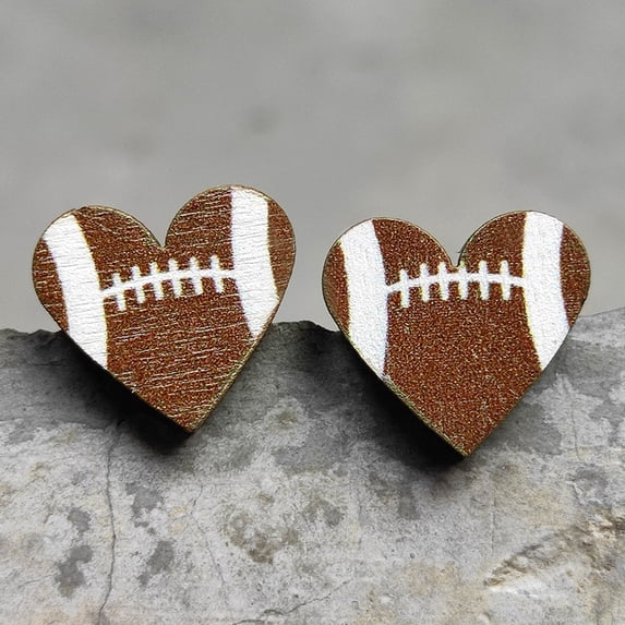 QIQUWOHUL Ladies Earrings Sports Jewelry Heart Shaped Sports Baseball Studs Rugby Football Volleyball Basketball Wood Earrings Fashion Ladies Earrings
