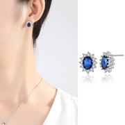 QIQUWOHUL Micropaved Oval Zirconia Stud Earrings