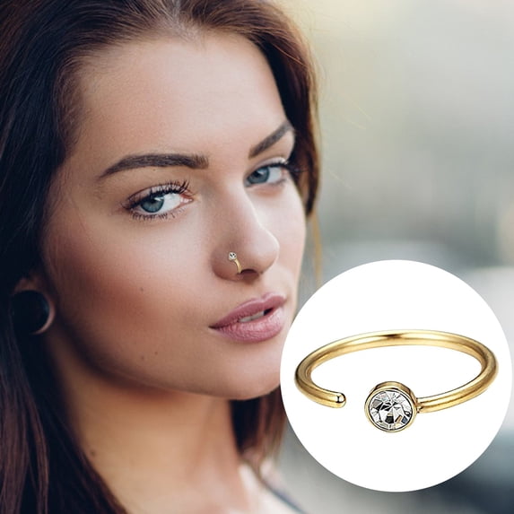 QIQUWOHUL Nose Ring For Single Piercing 20 Gauge Gold Spiral Nose Rings Hoops For Body Piercing Stainless Steel Water Drill Nose Ring For Women Girls