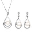 thumbnail image 1 of QIQUWOHUL Pearl Jewelry Set Freshwater Cultured Pearls Pendant Necklace Teardrop Pearl Dangling Earrings Cubic Zirconia Pearl Wedding Jewelry Set For Bridal Women Bridesmaids & Br, 1 of 8