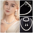 thumbnail image 1 of QIQUWOHUL Pearl Necklaces Earrings Bracelets Suit Three Piece Suit Sweet And Ladies Wedding Jewelry Set, 1 of 8