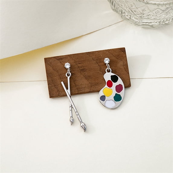 QIQUWOHUL Personalized And Interesting Paintbrush Drawing Board Earrings Retro Literary And Artistic Temperament Asymmetrical Earrings