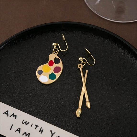 QIQUWOHUL Personalized And Interesting Paintbrush Drawing Board Earrings Retro Literary And Artistic Temperament Asymmetrical Earrings