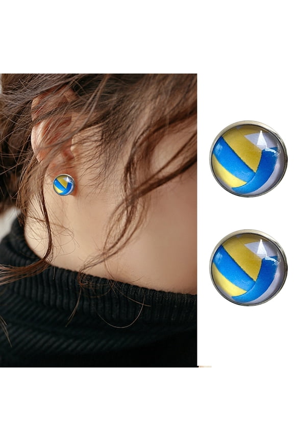 Time Gem Glass Earrings Sports Basketball Baseball Softball Volleyball Simple Vintage Earrings