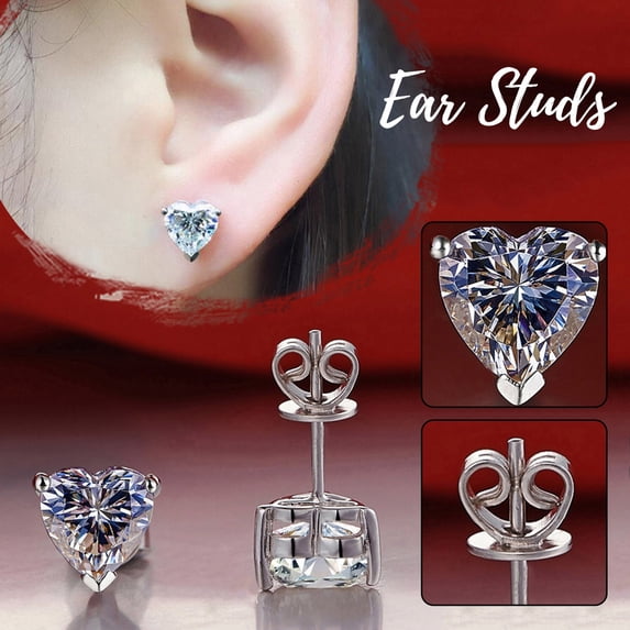 QIQUWOHUL Tremella Needle Moissanite Heart Diamond Earrings, Sweet Heart Earrings