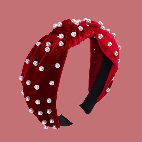 QIQUWOHUL Ve-lvet Pearl Headband Gold Ve-lvet Pearl Knotted Headband Hair Accessories