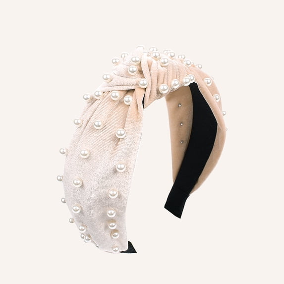 QIQUWOHUL Ve-lvet Pearl Headband Gold Ve-lvet Pearl Knotted Headband Hair Accessories