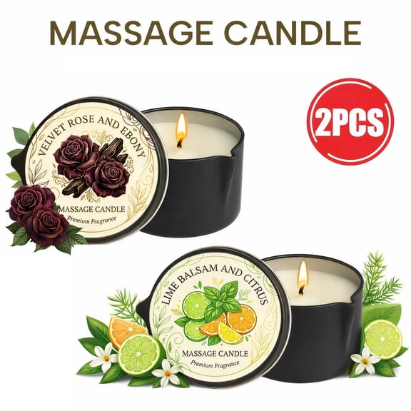 QIQiMark Massage Candles, 2 Pack, Velvet Rose & Lime Citrus, Scented Home Candles, Relaxing Fragrance Gift Set