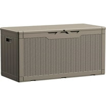 QISHENSHUI 100 Gallon Waterproof Large Resin Deck Box Indoor Outdoor Lockable Storage Container for Patio Furniture Cushions Garden Tools (100 Gallon, Light Brown)