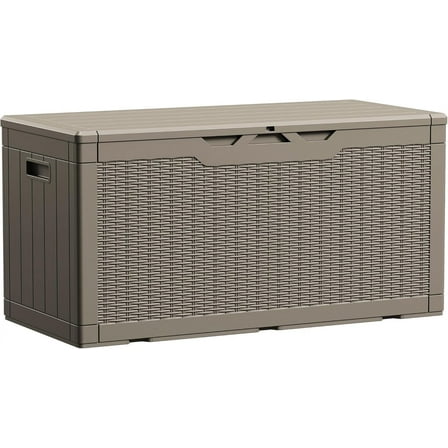 QISHENSHUI 100 Gallon Waterproof Large Resin Deck Box Indoor Outdoor Lockable Storage Container for Patio Furniture Cushions Garden Tools (100 Gallon, Light Brown)