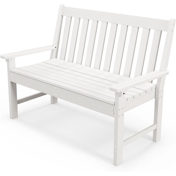 QISHENSHUI 2-Person Outdoor Garden Park Bench, All-Weather HDPE Patio Loveseat Chair with Cozy Backrest, Ergonomic Loveseat Bench for Backyard, Poolside, Front Porch, 705 lbs Max Load (White)