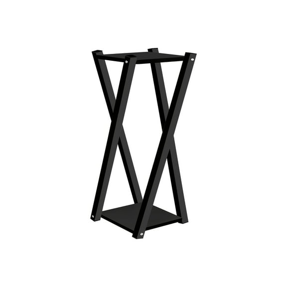 QISHENSHUI 2 Tier X-Shape Plant Display Rack – Metal Flower Stand Shelf for Indoor, Outdoor, Yard, Patio & Porch, Black Stand+Black Board 10x10x16in