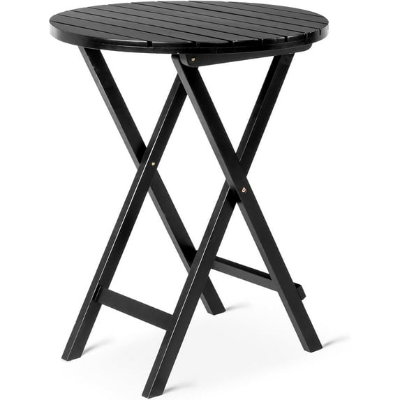 QISHENSHUI 24in Wood Folding Side Table, Portable & Lightweight Compact Wooded Side Table, Camping Side Table for Outdoor, Indoor, Patio, Porch, Balcony - Square, Black