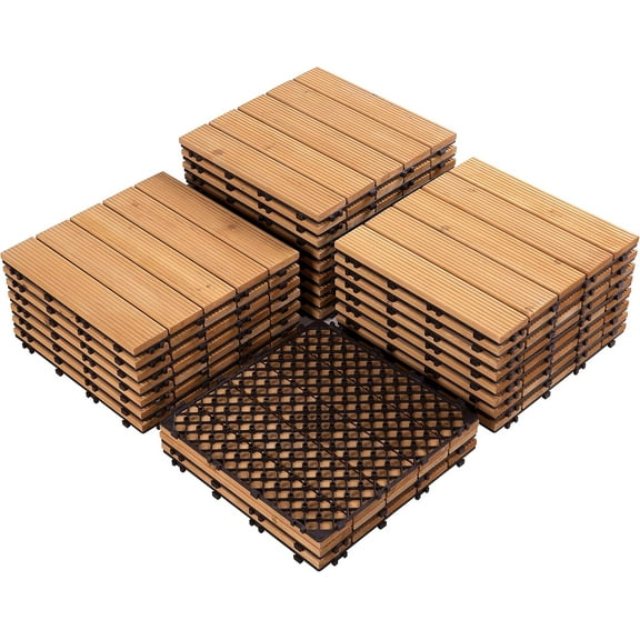 QISHENSHUI 27PCS Interlocking Wood Floors Patio Decking Tiles Hardwood Deck Tiles Outdoor Flooring for Garden 12 x 12in Natural Wood
