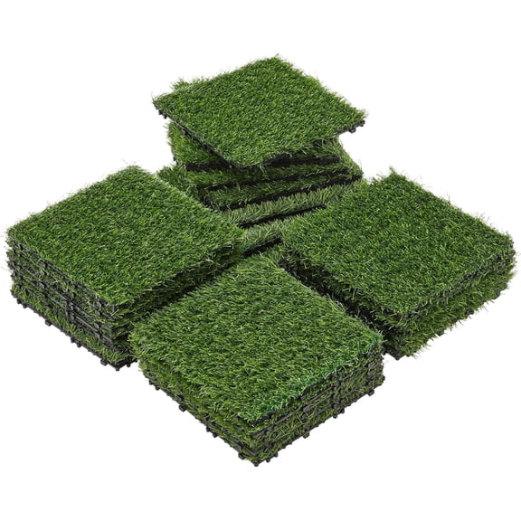 QISHENSHUI 27PCS Turf Interlocking Deck Tiles Fake Grass Carpet Tiles Plant for Indoor Outdoor