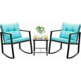 thumbnail image 1 of QISHENSHUI 3 Piece Rocking Bistro Set Wicker Patio Outdoor Furniture Porch Chairs Conversation Sets with Glass Coffee Table (Blue), 1 of 10