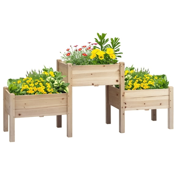 QISHENSHUI 3 Tier Raised Garden Bed – Three Elevated Wooden Planter Boxes with Anti-Rot Design & Natural Wood Look for Stylish Patio & Garden Decor, Natural wood finish