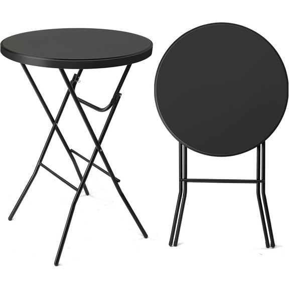 QISHENSHUI 32" Plastic Folding Round Table Bar Height, HDPE Matrial with Gray Metal Finish, High Top Table for Outdoor Party, Cafes, Restaurants, Backyard, Dining Room, Wedding Event,1 Pack, Black