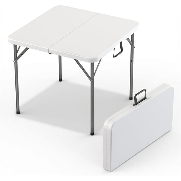 QISHENSHUI 34" Square Foldable Table with Built in Handle & Steel Legs | Heavy Duty Portable | Perfect for Party, Dining, Wedding, Events, Picnic Indoor, Outdoor, Camping, Utility, Temporary