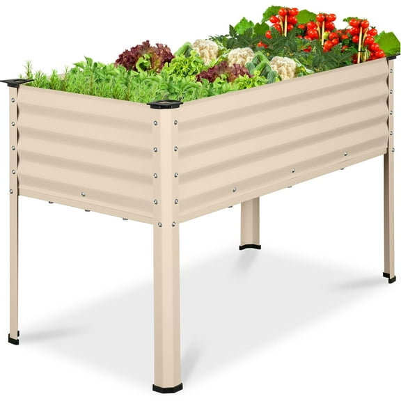 QISHENSHUI 48x24x30in Galvanized Raised Garden Bed, Metal Elevated Planter Box, Vegetable Garden for Backyard, Patio, Balcony - Beige