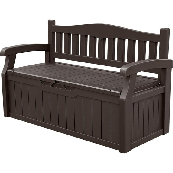 QISHENSHUI 80 Gallon Storage Bench Deck Box Lockable for Patio Furniture, Garden Decor and Outdoor Seating for Cushions, Garden Tools and Pool Supplies(Dark Brown)