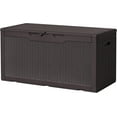thumbnail image 1 of QISHENSHUI 97 Gallon Deck Box, Waterproof Resin Outdoor Storage Box for Outside and Patio,Large Outdoor Storage Bench Cabinet Lockable for Patio Furniture, Garden Tools and Pool Supplies (Deep Brown), 1 of 12