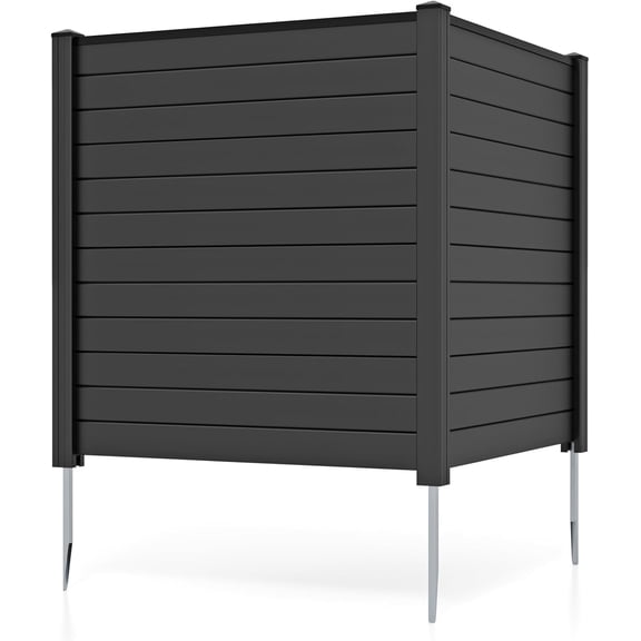 QISHENSHUI Air Conditioner Fence 2 Panels - 48''W x 48''H Outdoor Privacy Screen with Upgraded Metal Stakes, PVC Trash Can Enclosure, Decorative Garden Fences for Patio Lawn AC Unit Pool Pump, Black