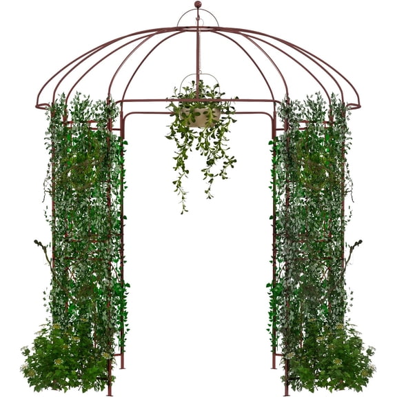 QISHENSHUI Birdcage Shape Garden Arbor, 7 x 8.4 ft Heavy Duty Metal Garden Gazebo Pergola with Trellis, Garden Arch Trellis for for Climbing Plants Wedding Party Decor Outdoor Arch Pavilion for Lawn