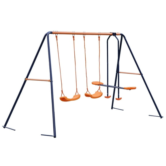 QISHENSHUI Child Kids Play Garden Outdoor Double Swing Set Heavy Duty Metal Frame Swing