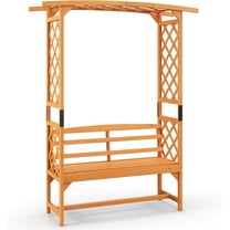 QISHENSHUI Garden Arbor with Bench & 2 Planter, Wooden Garden Arch for Climbing Plants w/Love Seat, 2 Trellises & Planting Box to Grow Grapes & Vines, 2-Person Outdoor Wood Seating for Patio,Backyard